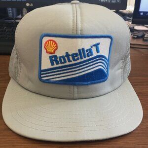 Vintage Shell Rotella T Grey Patch Snap Back Baseball Trucker Cap Hat